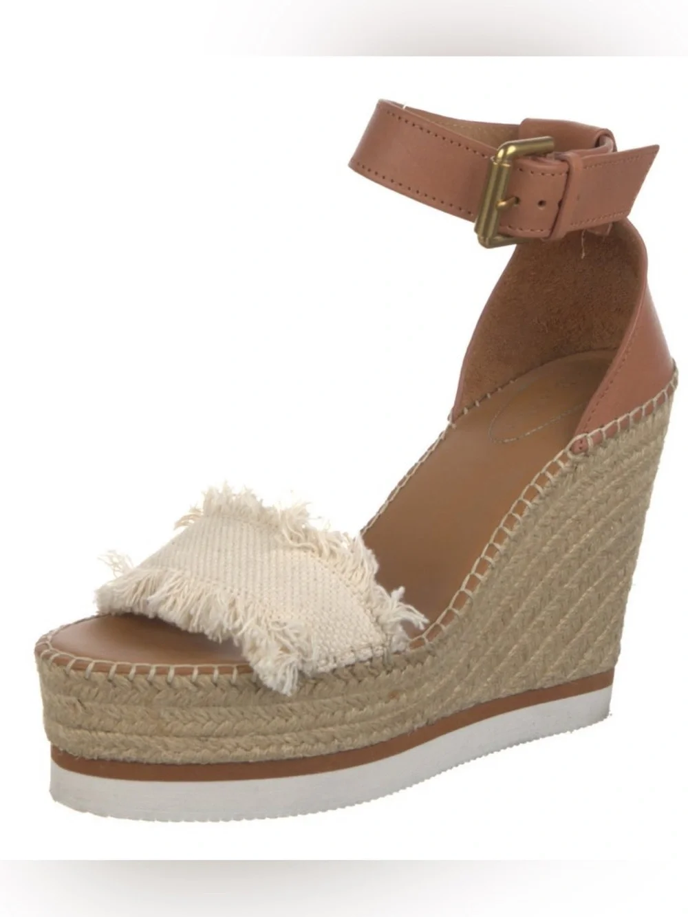 See By Chloe Glyn Wedge Espadrille Ankle-Strap Sandal in Tan and Cream
